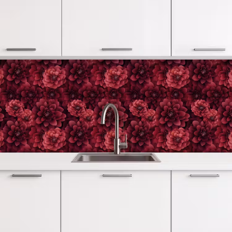 Schienale cucina - Dalie - Fiori - Rosso — 4