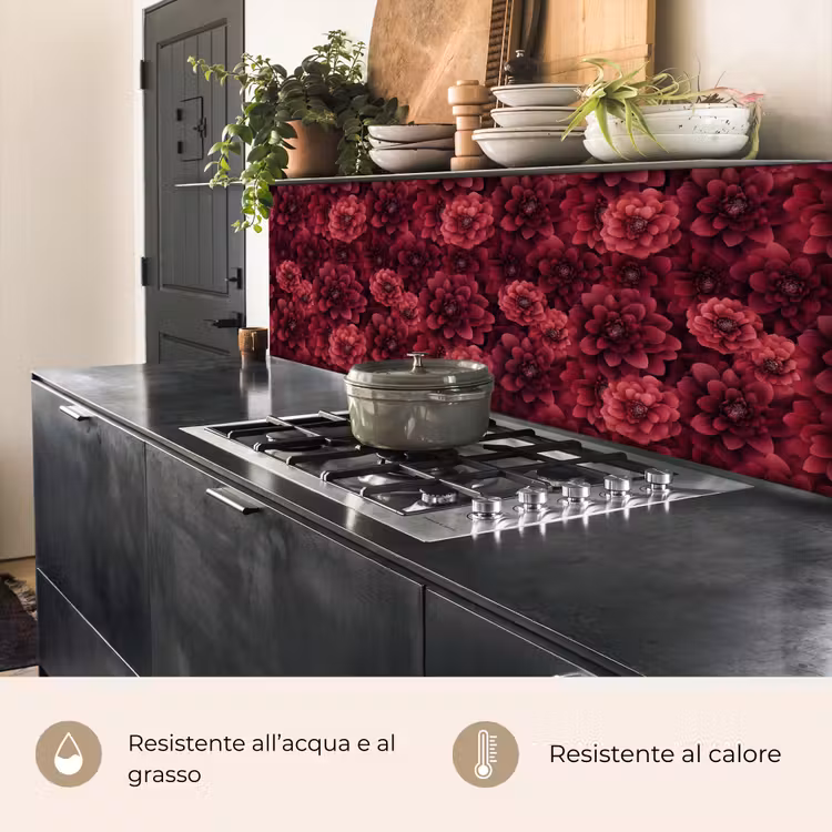 Schienale cucina - Dalie - Fiori - Rosso — 5