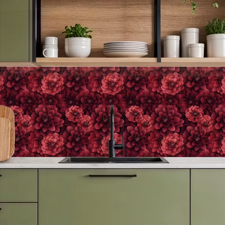 Schienale cucina - Dalie - Fiori - Rosso — 8