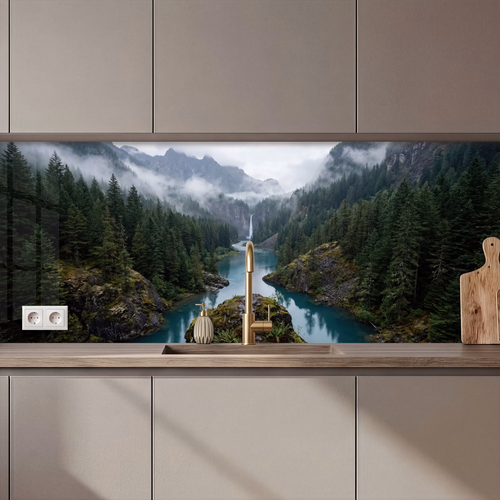Schienale cucina - Cascata - Alberi - Montagne — 1