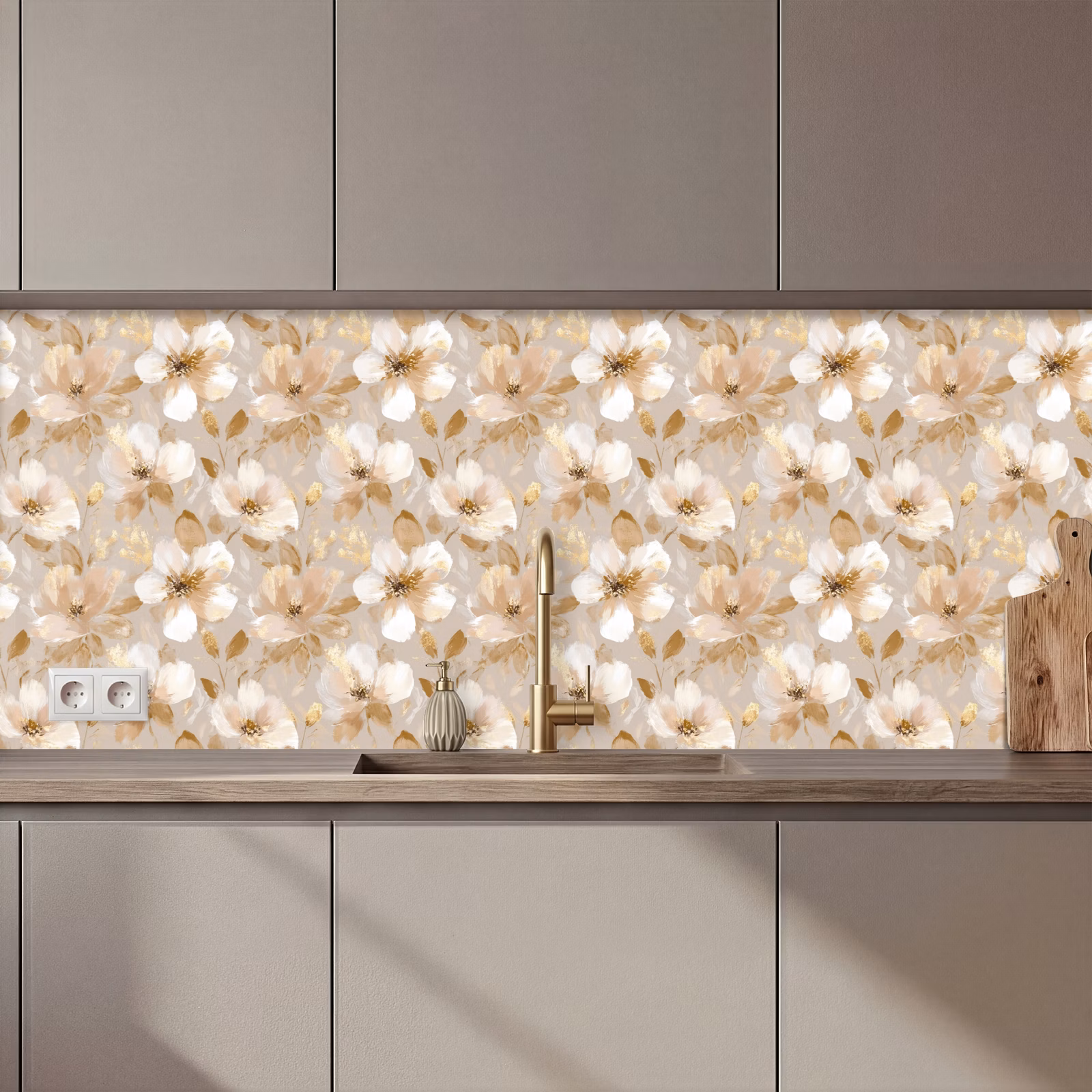 Schienale cucina - Fiori - artistici - Oro — 1