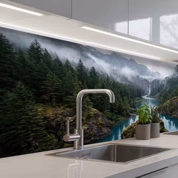 Schienale cucina - Cascata - Alberi - Montagne — 2