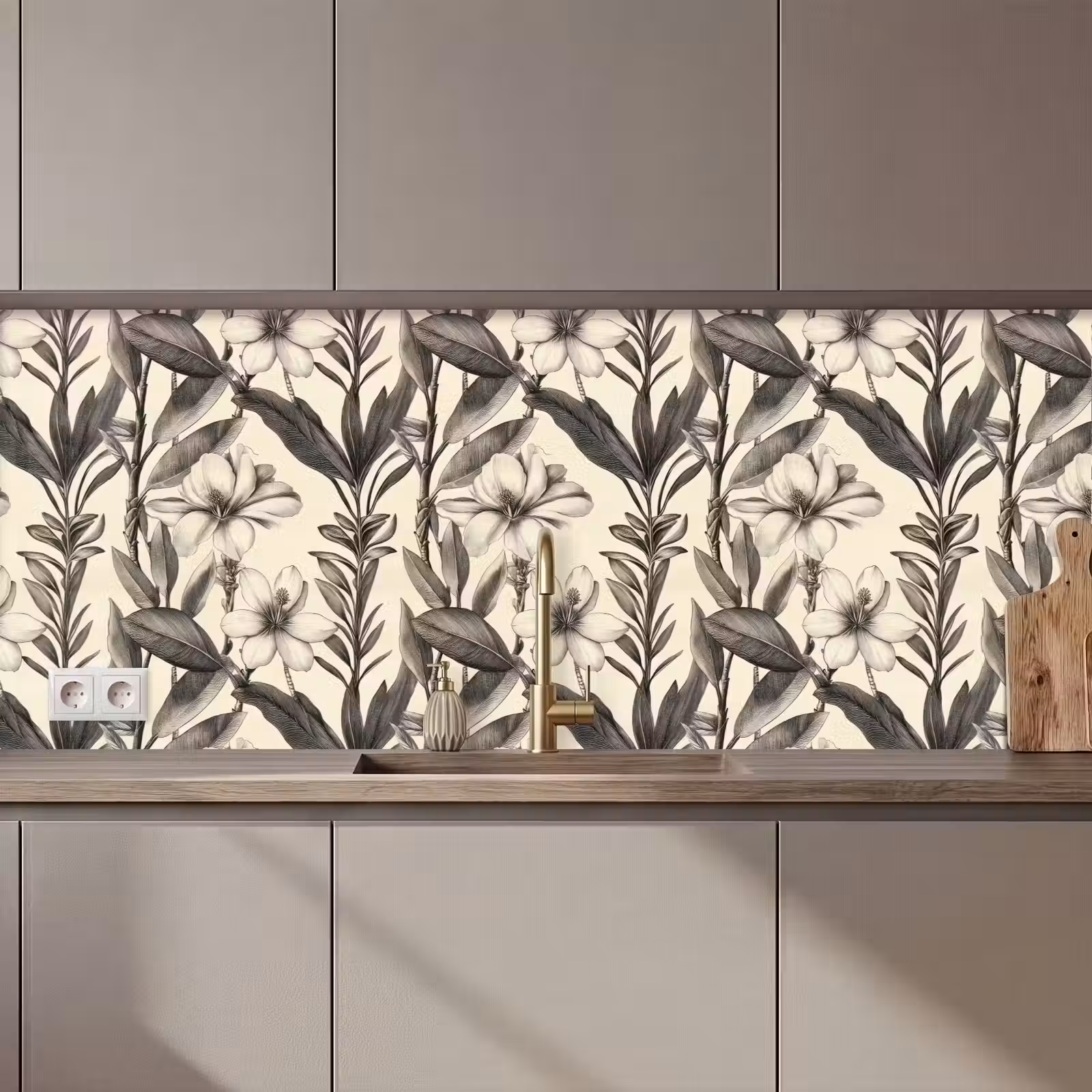 Schienale cucina - Classico - Botanico - Nero - Beige — 1