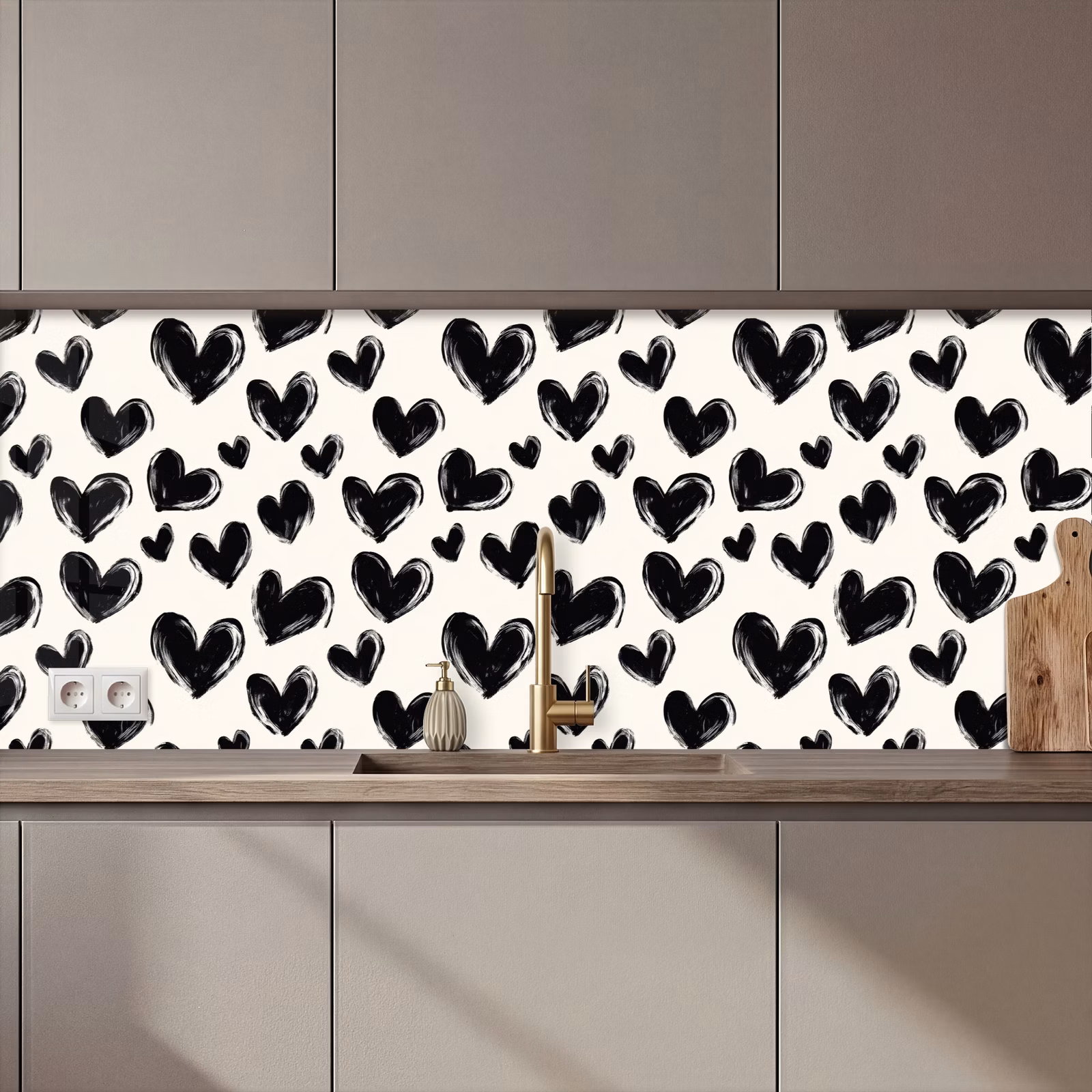 Schienale cucina - Cuori - Motivo - Nero — 1