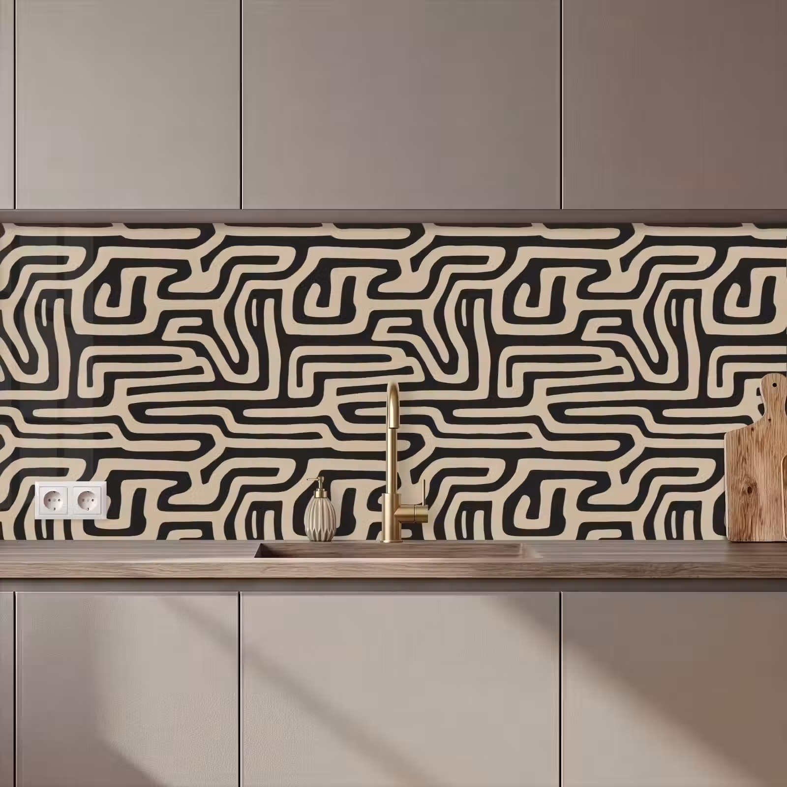 Schienale cucina - Grafica - Linee - Nero — 1