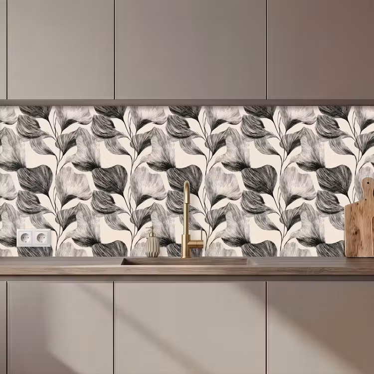 Schienale cucina - Botanico - Foglie - Nero — 1