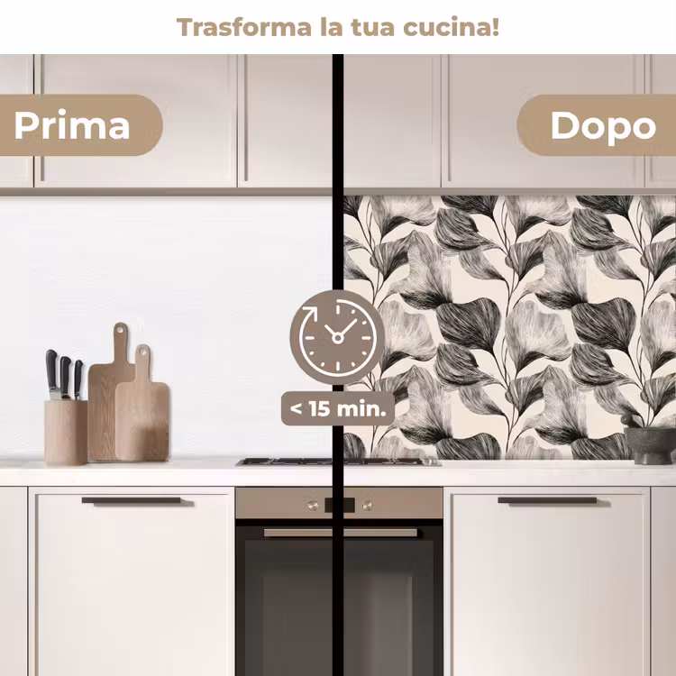 Schienale cucina - Botanico - Foglie - Nero — 3