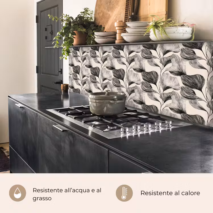 Schienale cucina - Botanico - Foglie - Nero — 5