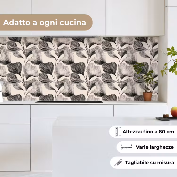 Schienale cucina - Botanico - Foglie - Nero — 7