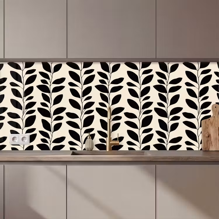 Schienale cucina - Botanico - Motivo - Nero - Beige — 1