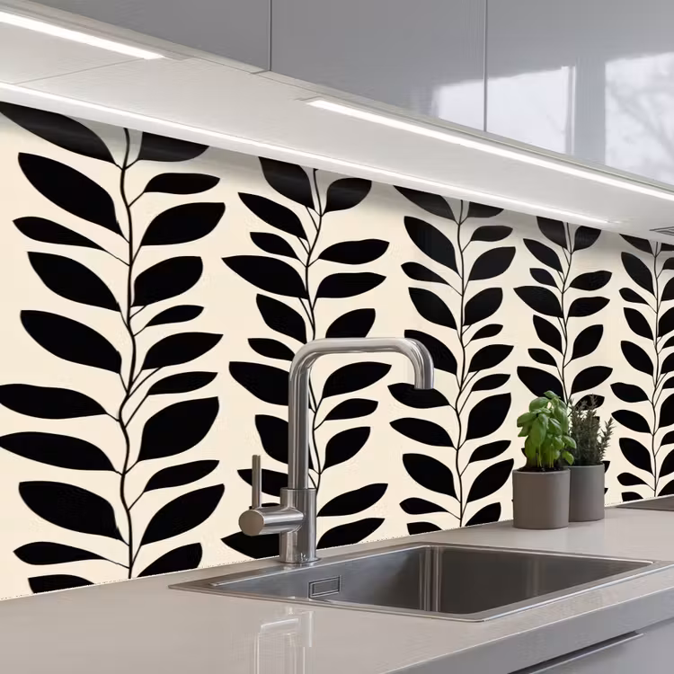 Schienale cucina - Botanico - Motivo - Nero - Beige — 2