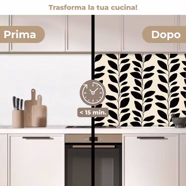 Schienale cucina - Botanico - Motivo - Nero - Beige — 3