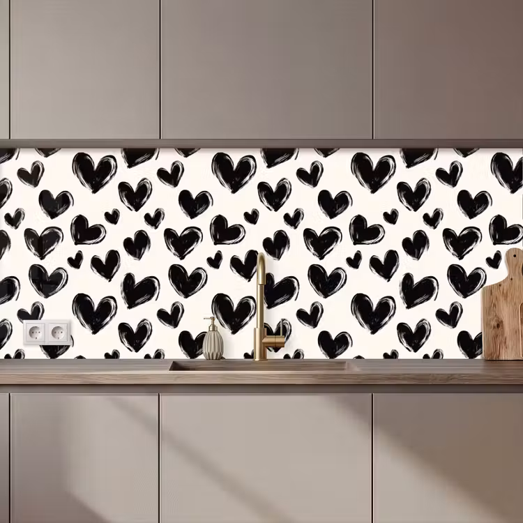 Schienale cucina - Cuori - Motivo - Nero — 1