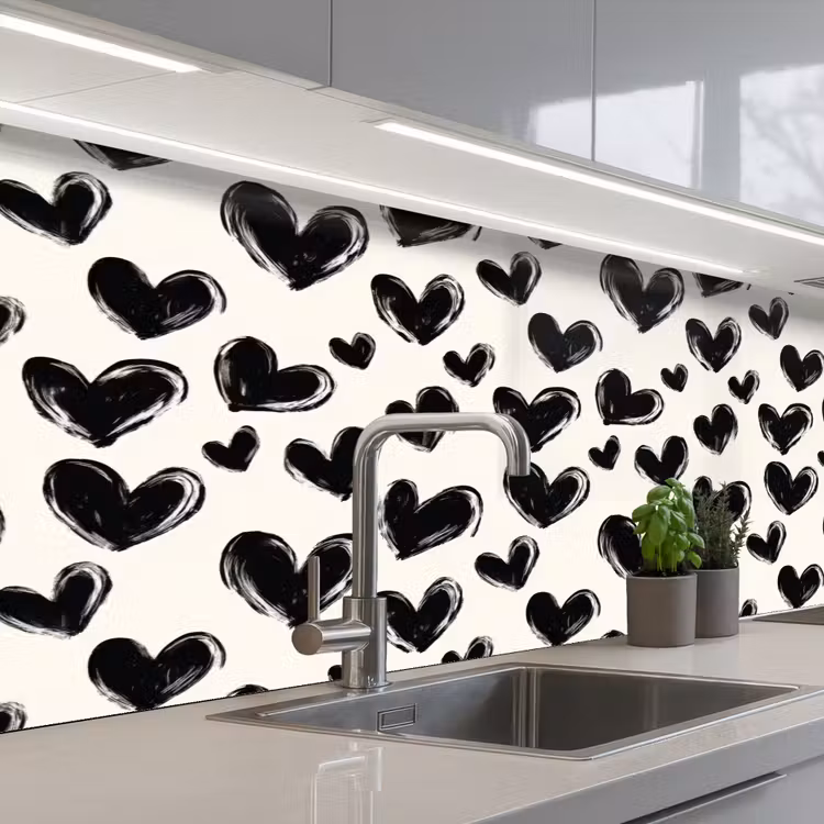 Schienale cucina - Cuori - Motivo - Nero — 2