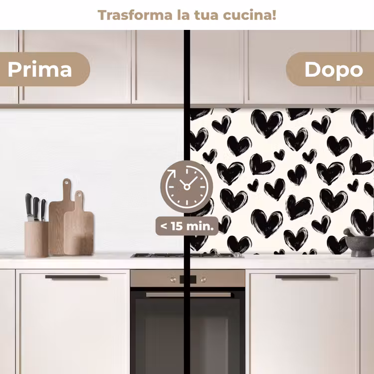 Schienale cucina - Cuori - Motivo - Nero — 3