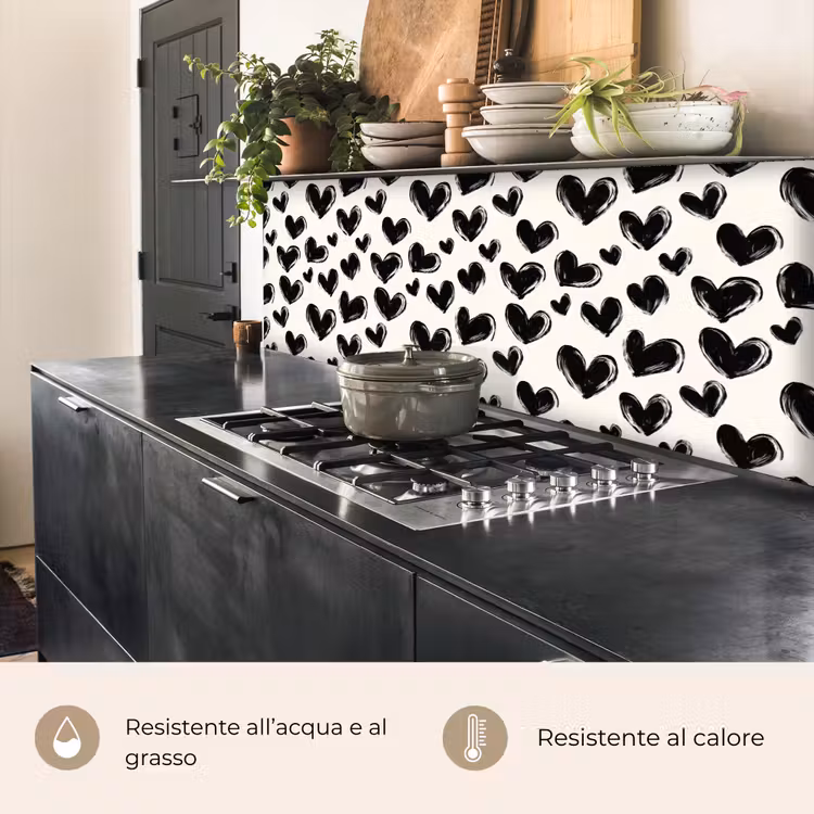 Schienale cucina - Cuori - Motivo - Nero — 5