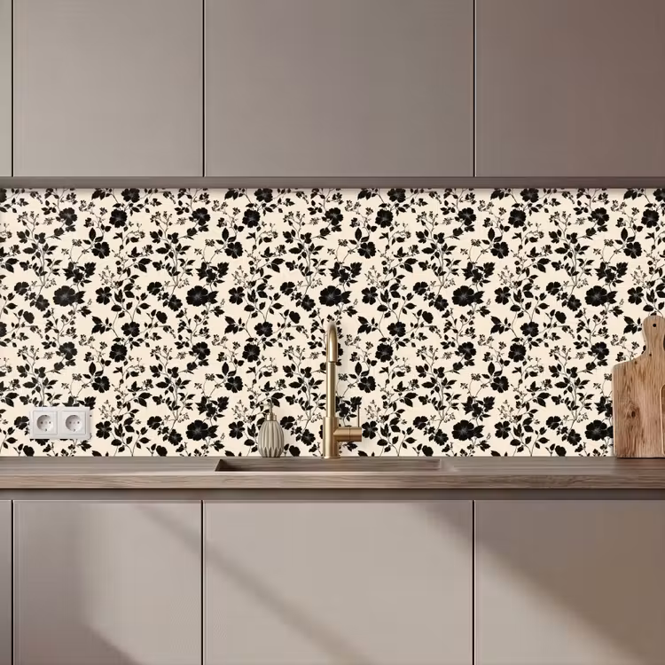 Schienale cucina - Fiori - Motivo - Nero — 1