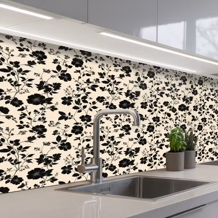 Schienale cucina - Fiori - Motivo - Nero — 2