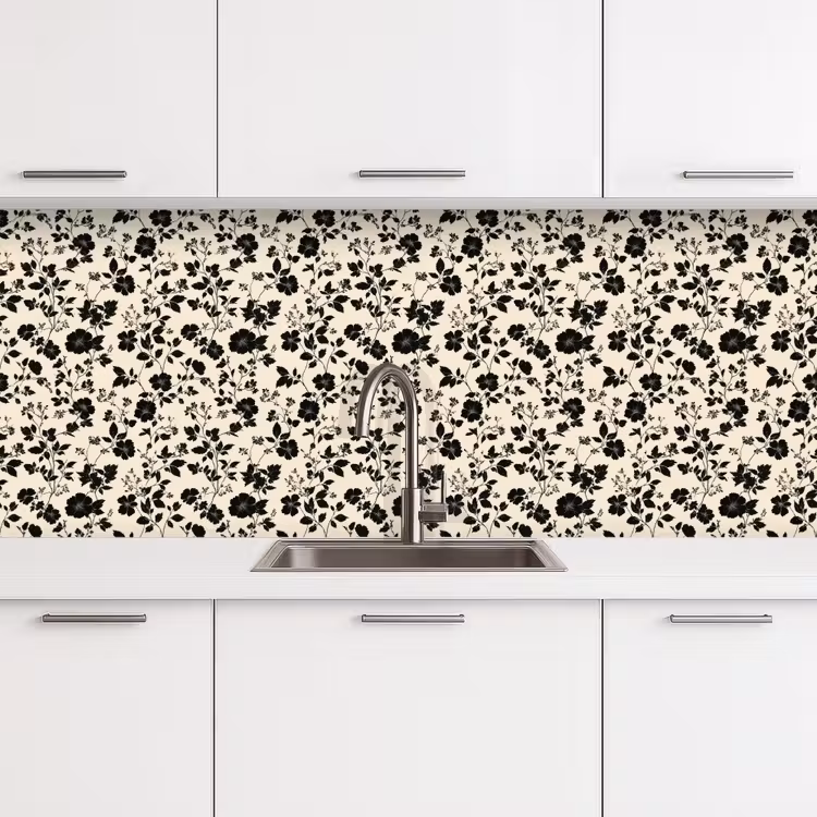 Schienale cucina - Fiori - Motivo - Nero — 4