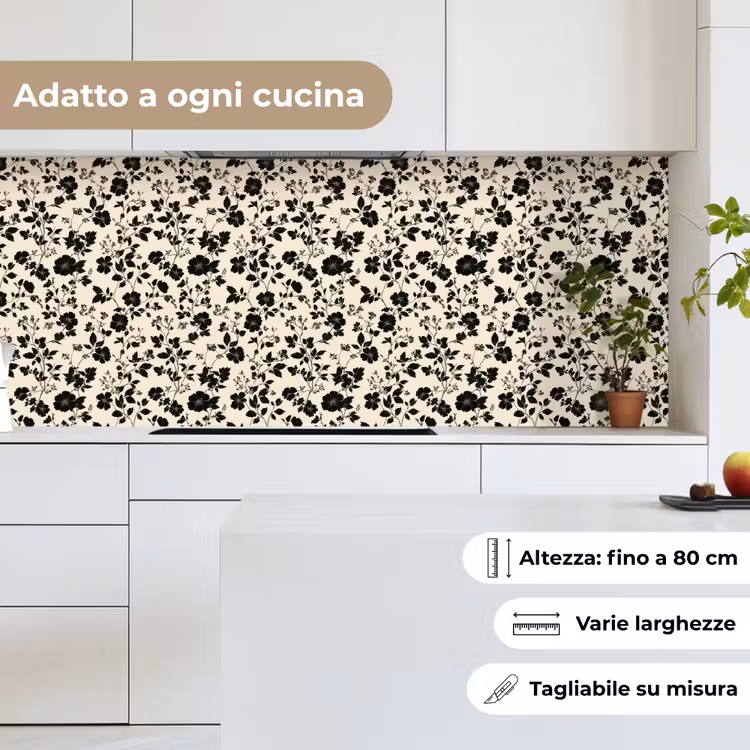 Schienale cucina - Fiori - Motivo - Nero — 7