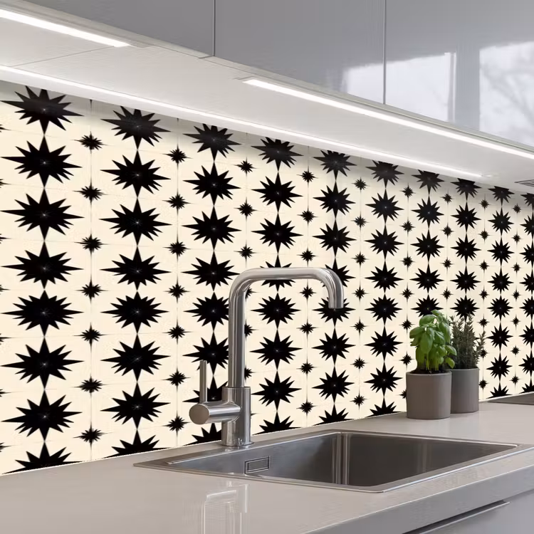 Schienale cucina - Forme a stella - Geometrico - Nero — 2