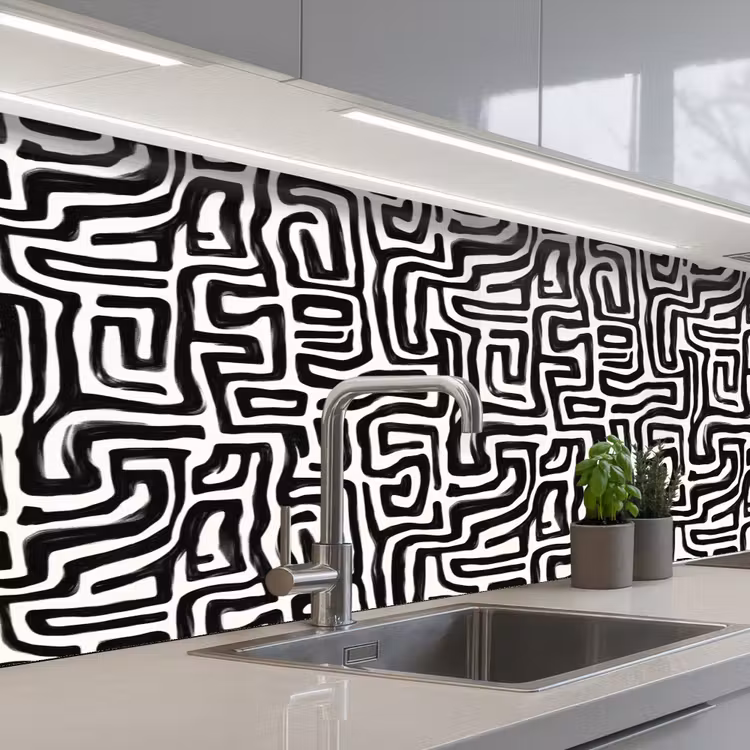 Schienale cucina - Grafica - Linee - Bianco e nero — 2