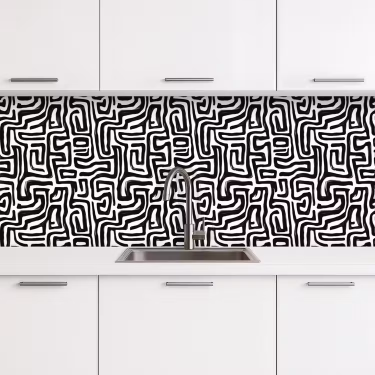 Schienale cucina - Grafica - Linee - Bianco e nero — 4