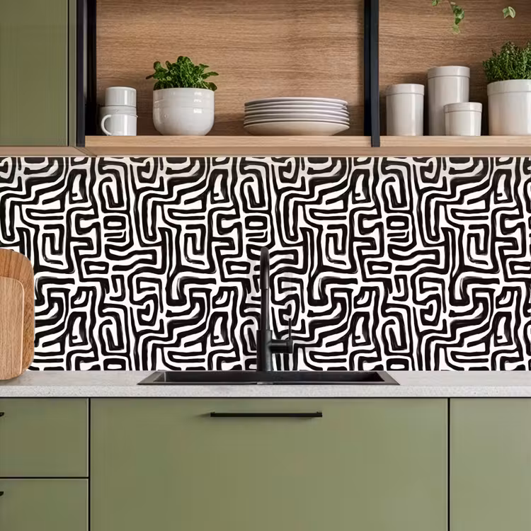 Schienale cucina - Grafica - Linee - Bianco e nero — 8