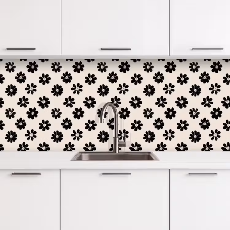 Schienale cucina - Grafica - Margherite - Nero - Beige — 4