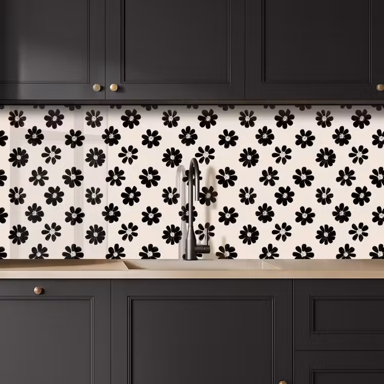 Schienale cucina - Grafica - Margherite - Nero - Beige — 6