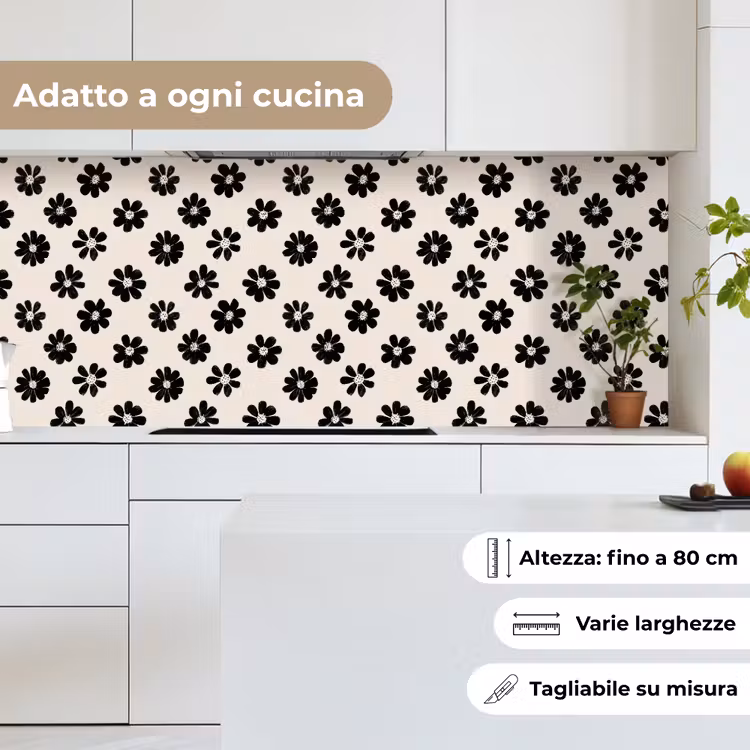Schienale cucina - Grafica - Margherite - Nero - Beige — 7