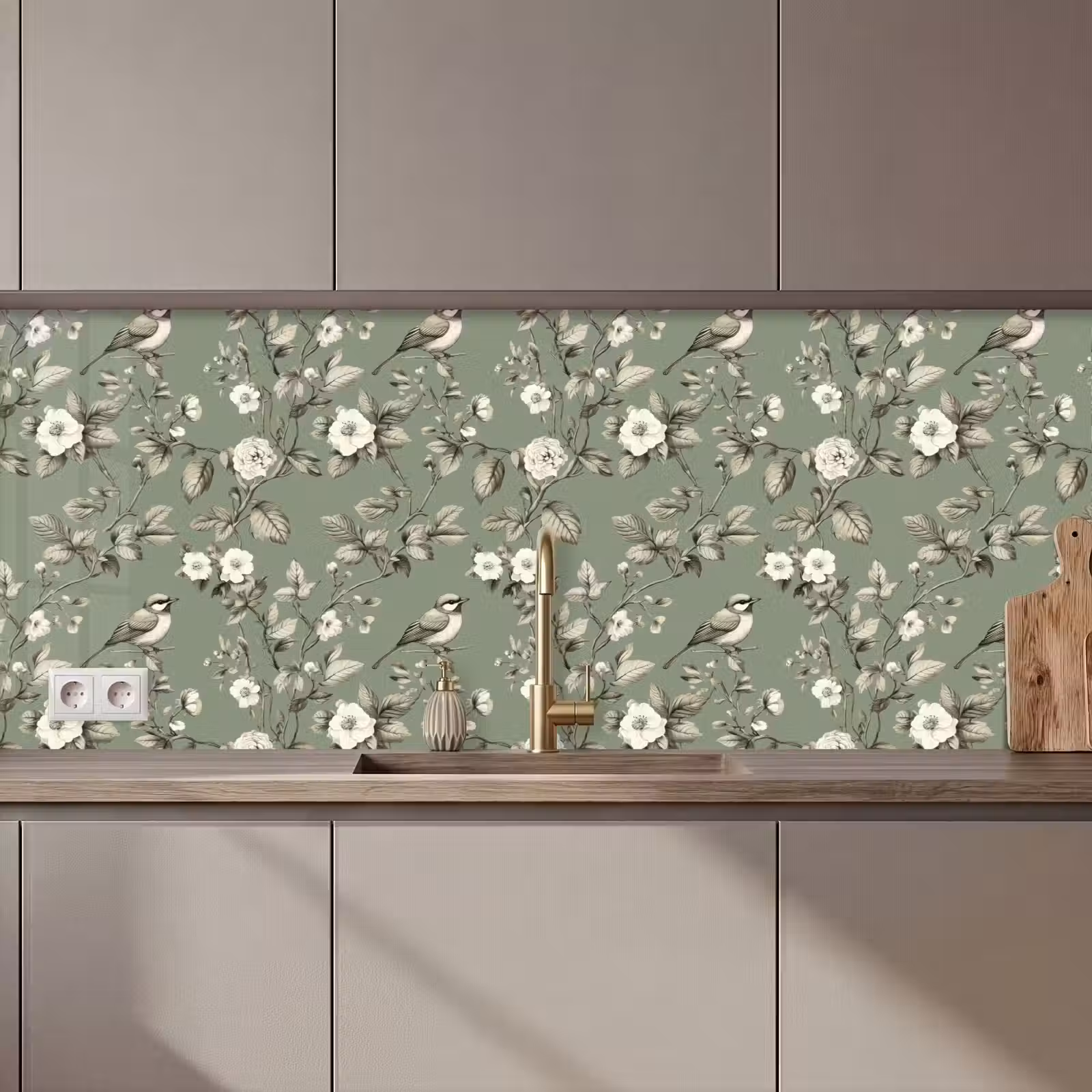 Schienale cucina - Botanico - Uccelli - Verde — 1