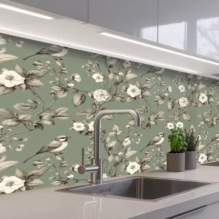 Schienale cucina - Botanico - Uccelli - Verde — 2