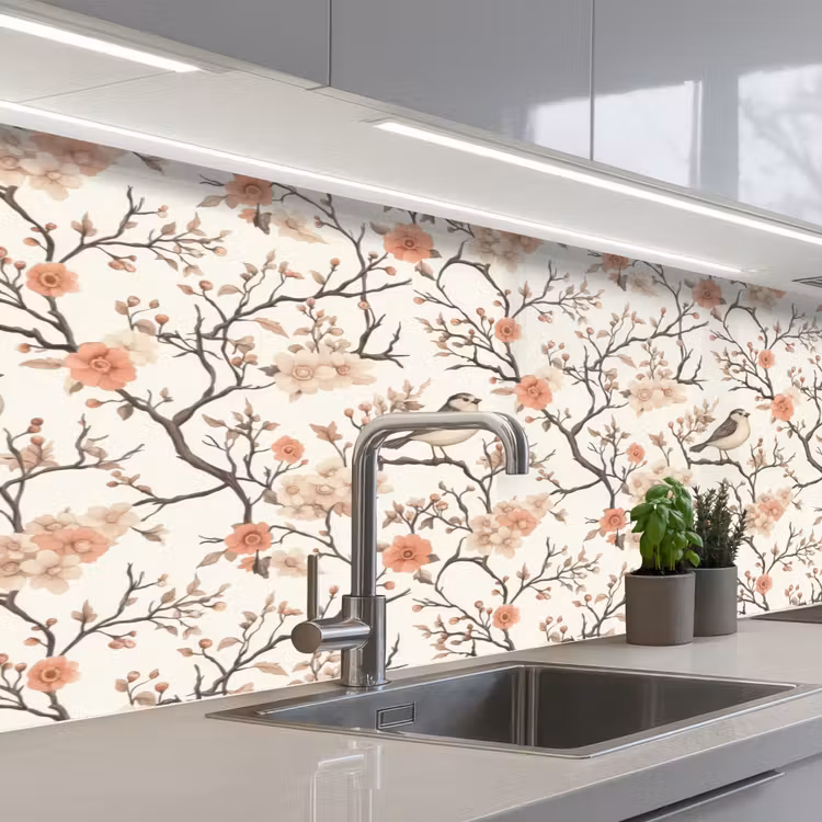 Schienale cucina - Fiori di ciliegio - Passero - Rosa — 2