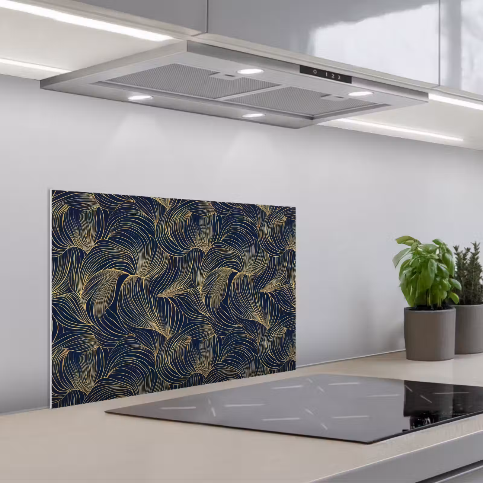 Paraschizzi cucina - Astratto - Linee - Blu - Oro — 1
