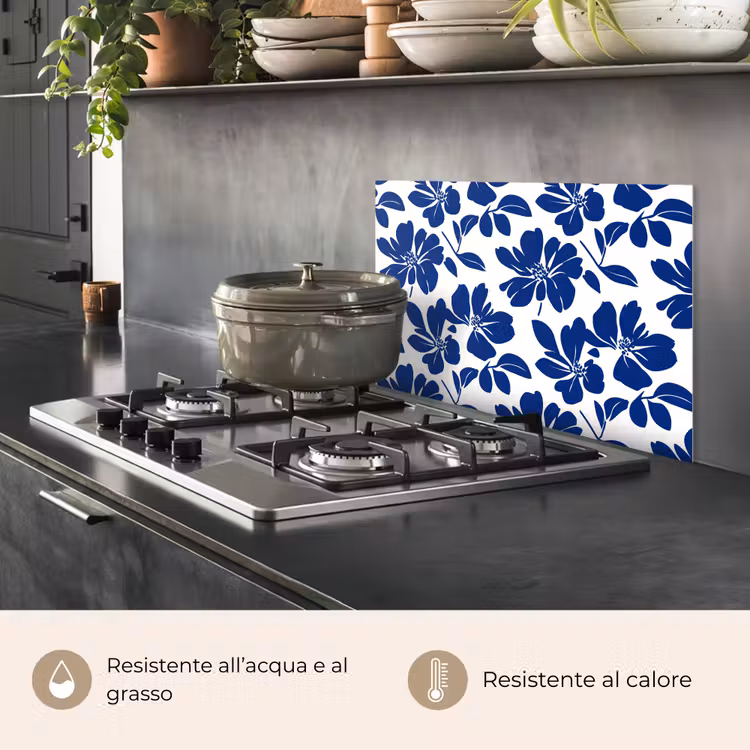 Paraschizzi cucina - Floreale - Moderno - Blu — 2