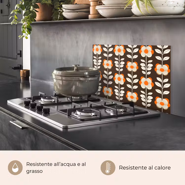 Paraschizzi cucina - Fiori - Retrò - Marrone — 2