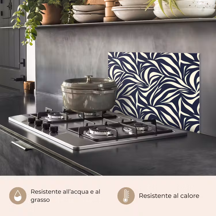 Paraschizzi cucina - Forme di foglie - Blu - Motivo - Bianco — 2