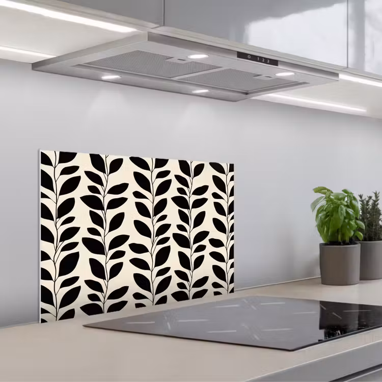 Paraschizzi cucina - Botanico - Motivo - Nero - Beige — 1