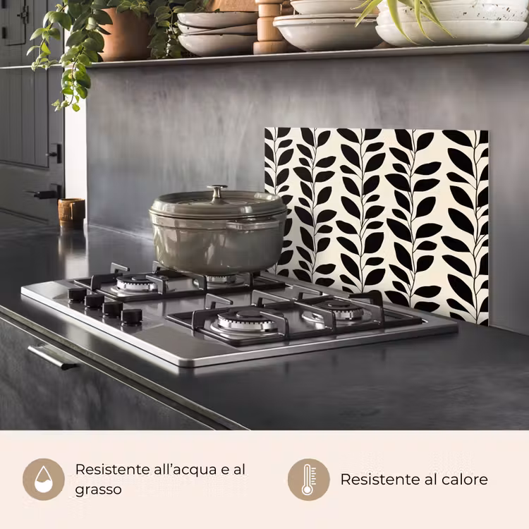 Paraschizzi cucina - Botanico - Motivo - Nero - Beige — 2