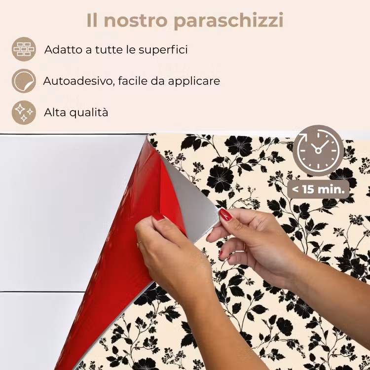 Paraschizzi cucina - Fiori - Motivo - Nero — 4