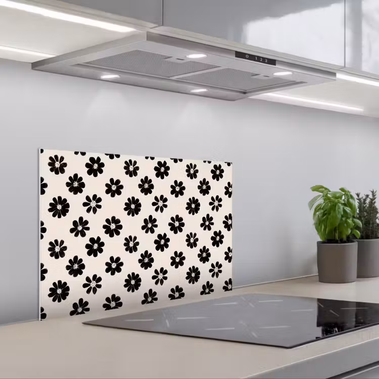 Paraschizzi cucina - Grafica - Margherite - Nero - Beige — 1