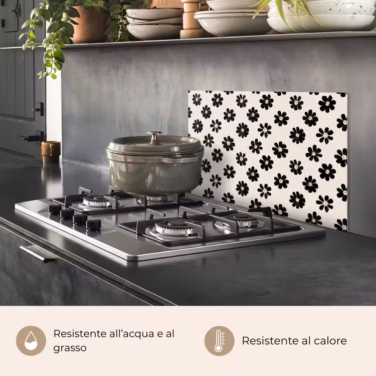 Paraschizzi cucina - Grafica - Margherite - Nero - Beige — 2