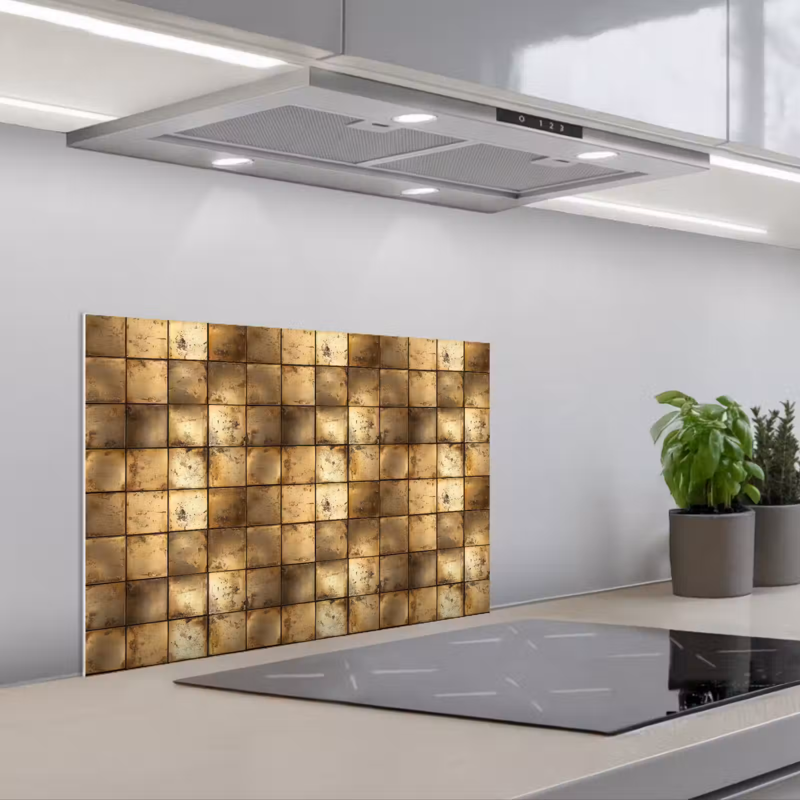 Paraschizzi cucina - Geometrico - Piastrelle - Oro — 1