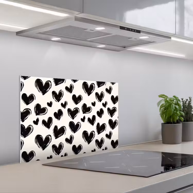 Paraschizzi cucina - Cuori - Motivo - Nero — 1