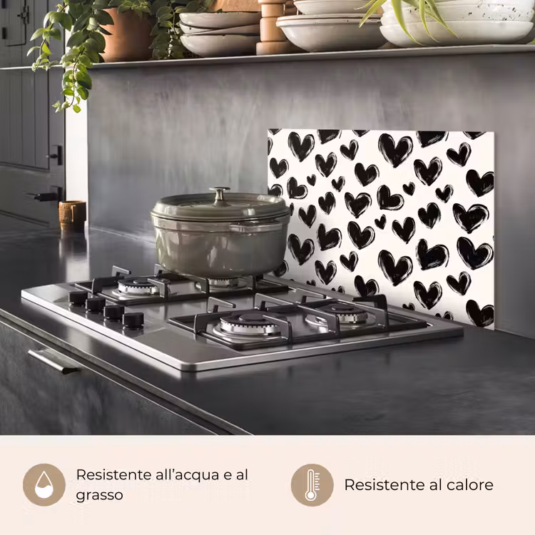 Paraschizzi cucina - Cuori - Motivo - Nero — 2