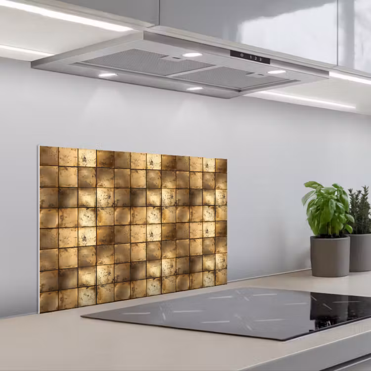 Paraschizzi cucina - Geometrico - Piastrelle - Oro — 1