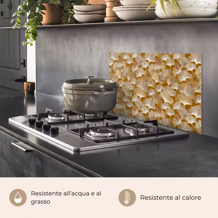Paraschizzi cucina - Ginkgo - Foglie - Oro — 2