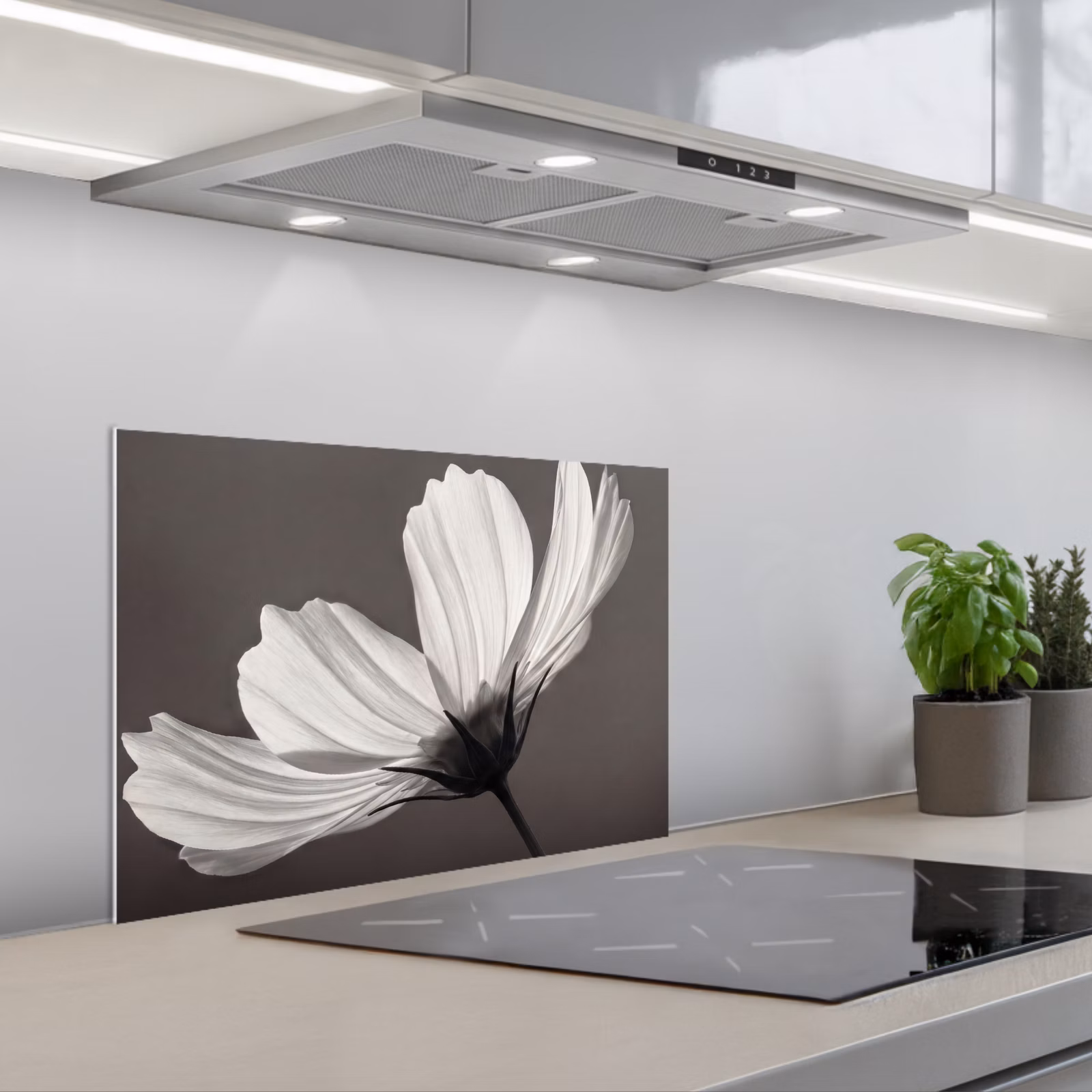 Paraschizzi cucina - Fiore - Minimalista - Nero - Bianco — 1