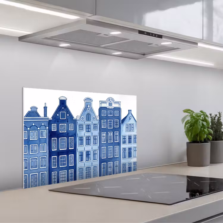 Paraschizzi cucina - Acquerello - Case sul canale - Delftware — 1